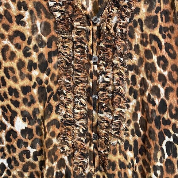 Express cheetah print sheer peasant style button blouse size S - Picture 2 of 6